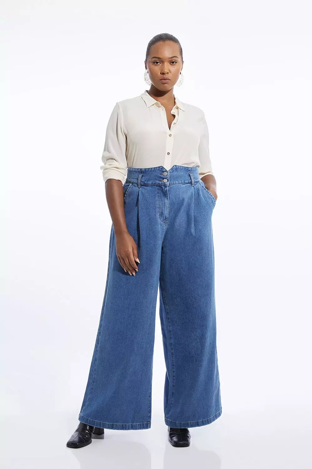 Plus Size Denim Wide Leg Trousers Karen Millen